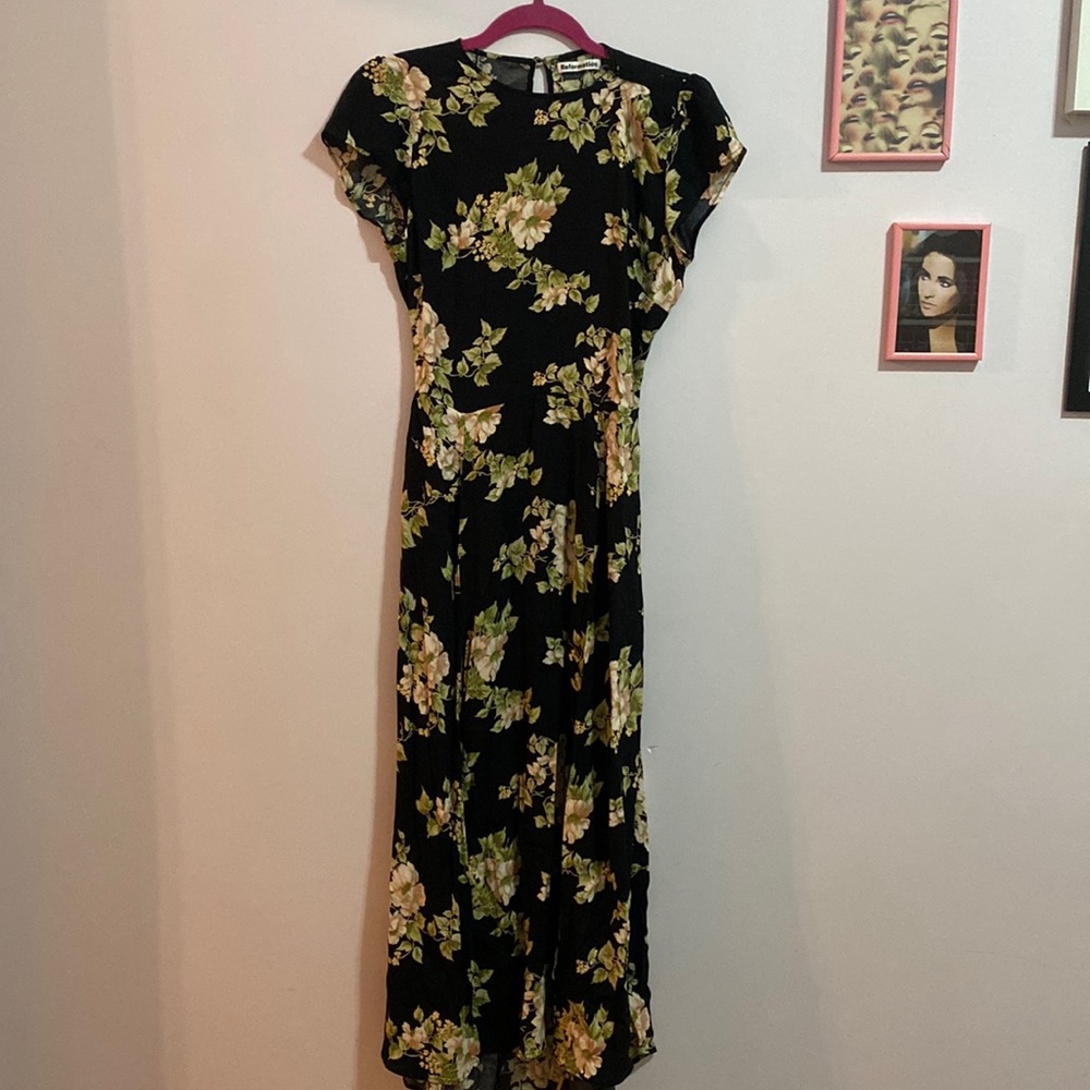Reformation Black Floral Midi Dress